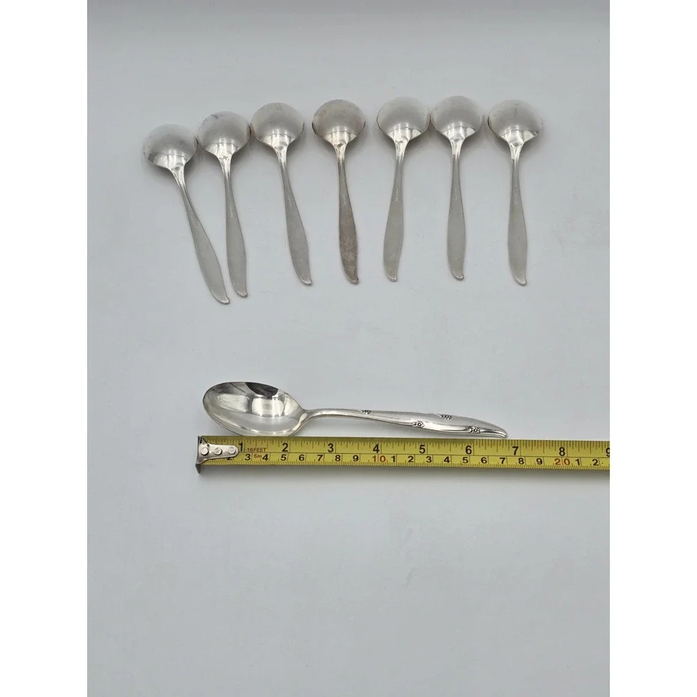 Oneida Community Silver Flower Silverplate Spoons Tablespoons Vintage Set Of 8